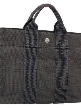 HERMES Her Line PM Hand Bag Canvas Gray Auth 172046